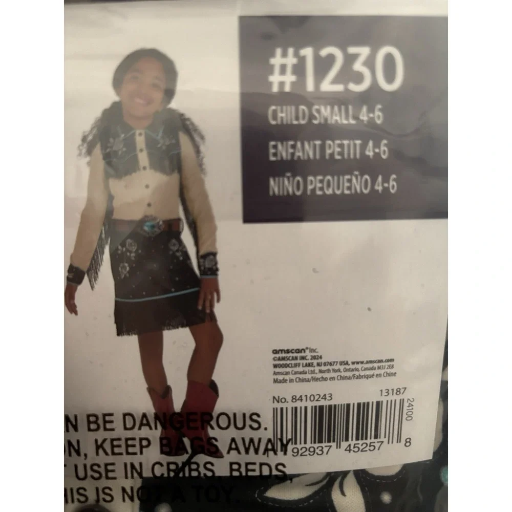 Cowgirl Costume Rodeo Western Costume Cosplay Child Size Girls Small 4-6 NEW